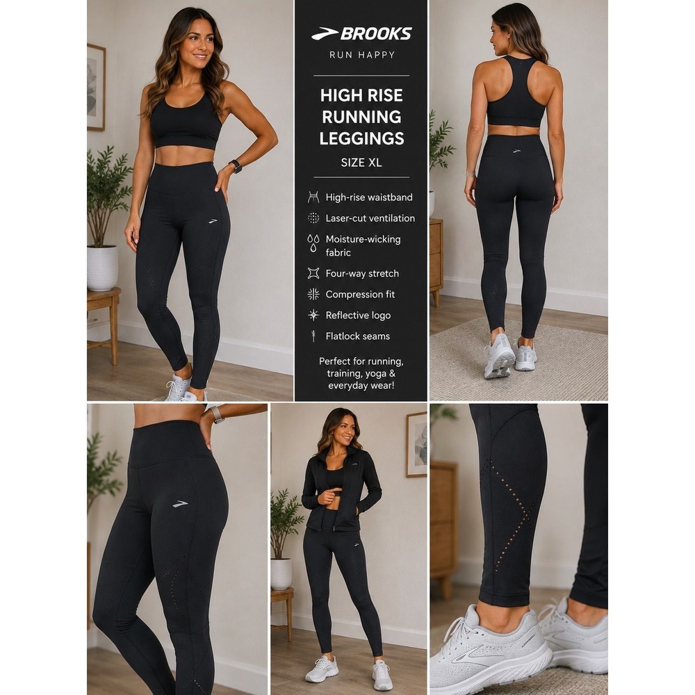 Brooks Run Happy Black High Rise Running Leggings XL
